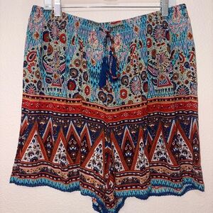Boho Paisley Print Flowy Shorts Women’s 2X Elastic Waist Tassel Tie Summer